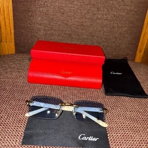 CARTIER CT0046O HORN ICEY BLUE SUNGLASSES
